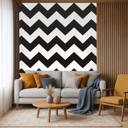 Černo-bílá tapeta se vzorem cik cak, chevron
