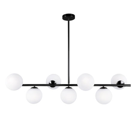 Stylová černá závěsná lampa FREDICA W7, horizontální, bílá skleněná stínítka