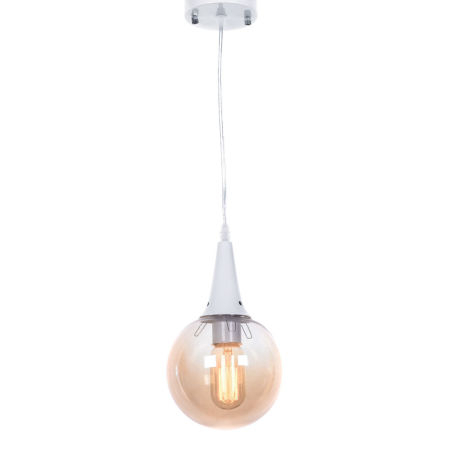 Bílé skleněné závěsné svítidlo ROCHERRO stínidlo koule jantarové loftové
