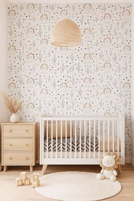 Tapeta dinosaurus Bobo v horké poušti s kaktusy - pro děti, na zeď