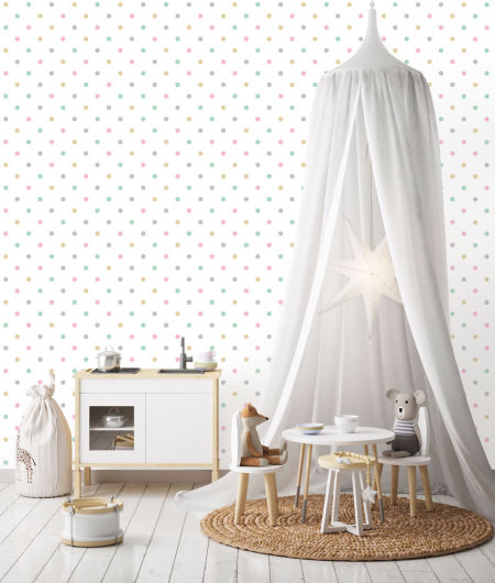 Tapeta na zeď s barevnými puntíky, malé tečky 2 cm