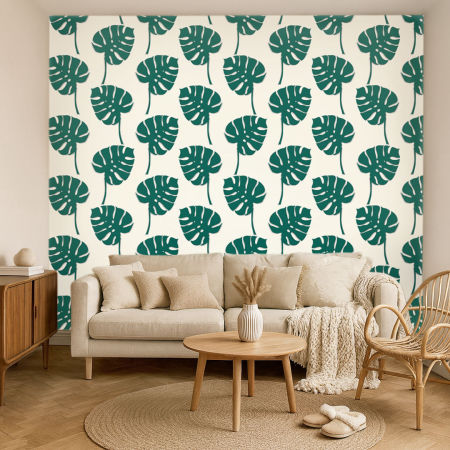 Tapeta se zelenými listy monstery