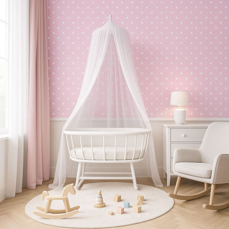 Tapeta růžová s drobnými bílými puntíky, tečky polka dot 2 cm