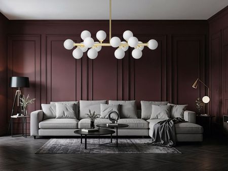 Zlatá závěsná lampa, bílé skleněné koule, moderní lustr, klasická zlatá - PETRICA