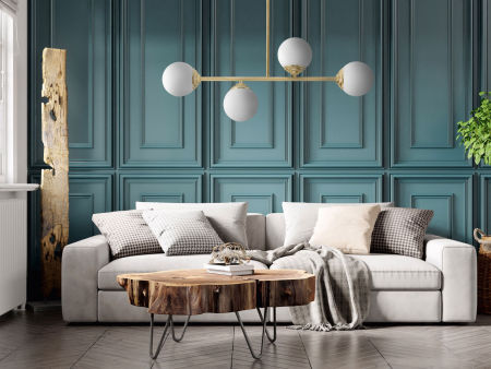 Zlaté závěsné světlo na trubici s bílými skleněnými stínidly, klasická zlatá barva - FINO