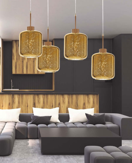 Skleněná zlatá závěsná lampa ALACOSMO moderní design