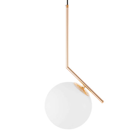 Zlatá moderní lampa SORENTO s bílým skleněným stínidlem ve tvaru koule na kovovém rameni