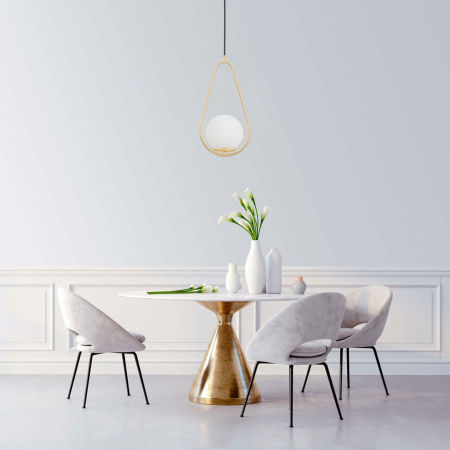 Zlatá moderní závěsná lampa s kulatým stínidlem, kovový rám, francouzské zlato - VERO 1C