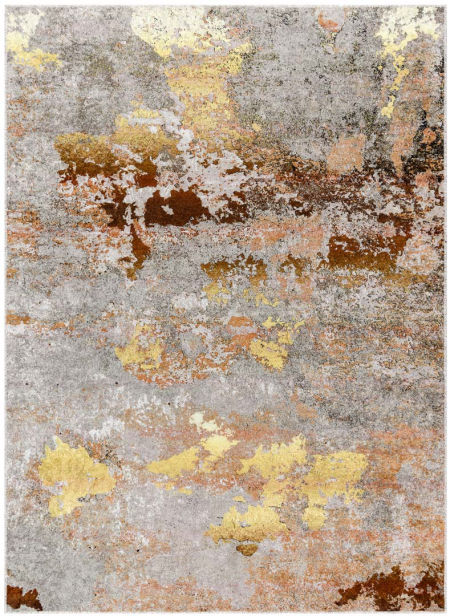 Žlutošedý koberec do obýváku nebo ložnice, zlatý, hnědý, měděný, abstraktní, protiskluzový, pratelný