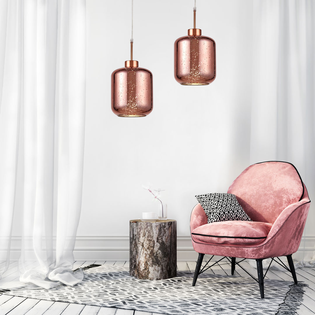 Moderní skleněná lampa svítidlo ALACOSMO růžové zlato rose gold - Lumina Deco obrázek 2