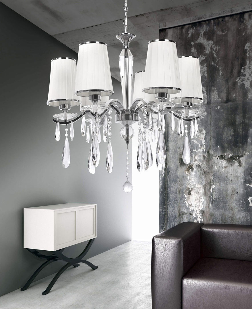 Moderní bílý křišťálový lustr ALESSIA W6 na řetízku, vícebodové svítidlo - Lumina Deco obrázek 2