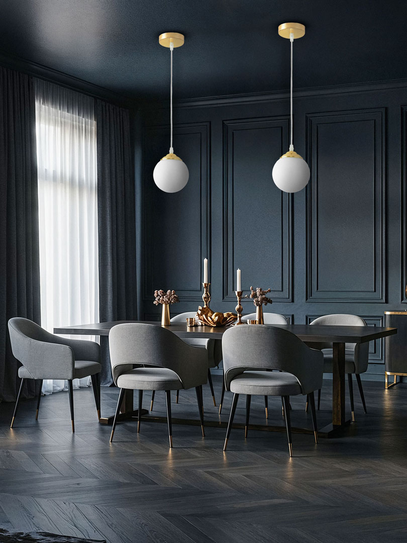 Jednoduchá zlatá závěsná lampa koule, bílá skleněná kulička, kulovité stínidlo, klasické zlato - FINO W1 - Lampit obrázek 4