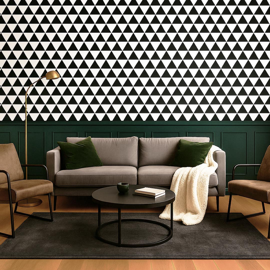 Černo-bílá tapeta s trojúhelníky - Dekoori obrázek 3