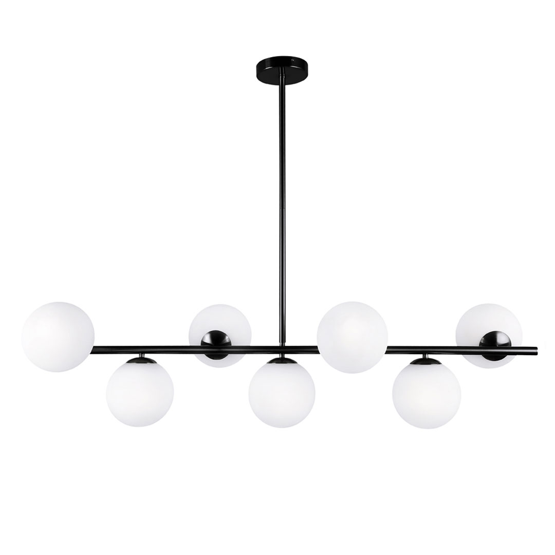 Stylová černá závěsná lampa FREDICA W7, horizontální, bílá skleněná stínítka - Lumina Deco obrázek 1