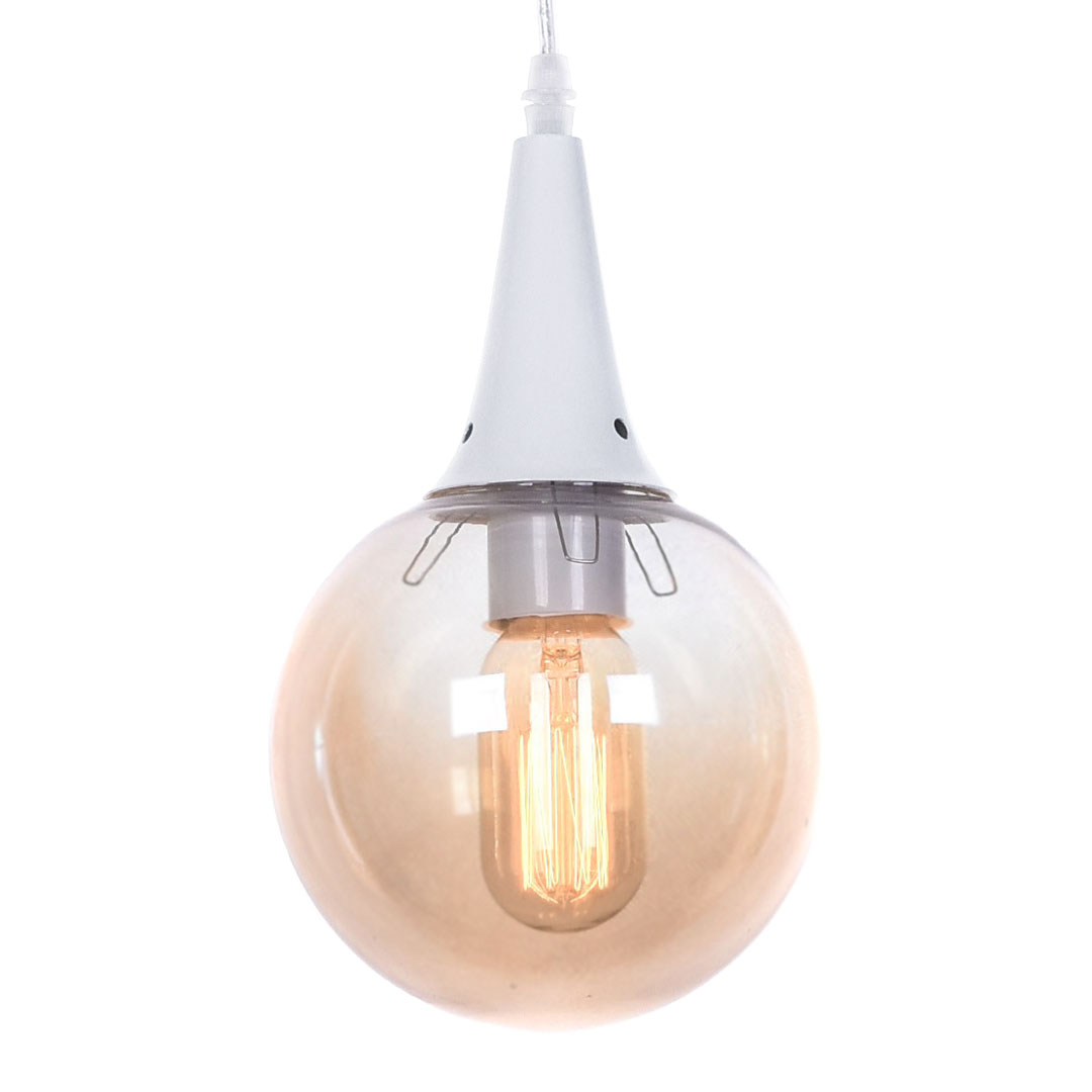 Bílé skleněné závěsné svítidlo ROCHERRO stínidlo koule jantarové loftové - Lumina Deco obrázek 1