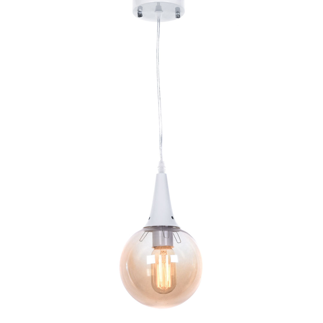 Bílé skleněné závěsné svítidlo ROCHERRO stínidlo koule jantarové loftové - Lumina Deco obrázek 2