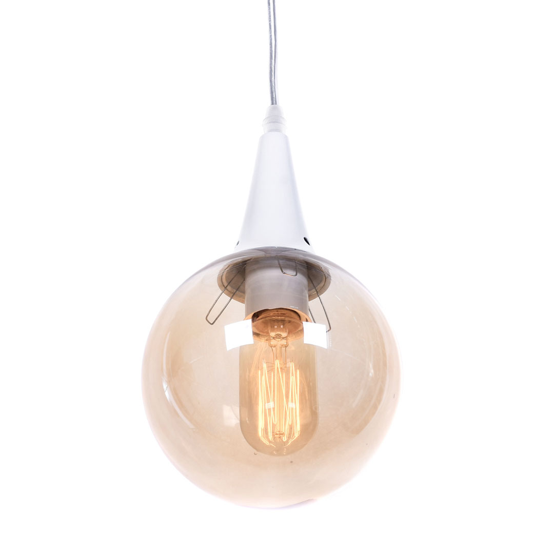 Bílé skleněné závěsné svítidlo ROCHERRO stínidlo koule jantarové loftové - Lumina Deco obrázek 3