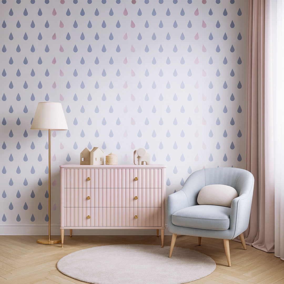 Tapeta kapky vody, deště, barvy Serenity a Rose Quartz (modrá a růžová) - Dekoori obrázek 4