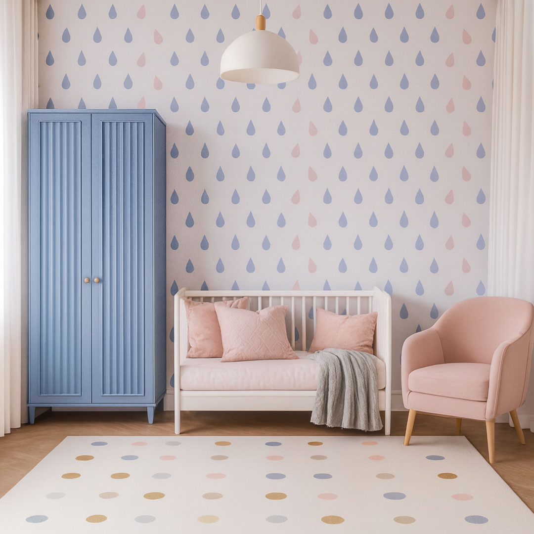 Tapeta kapky vody, deště, barvy Serenity a Rose Quartz (modrá a růžová) - Dekoori obrázek 2