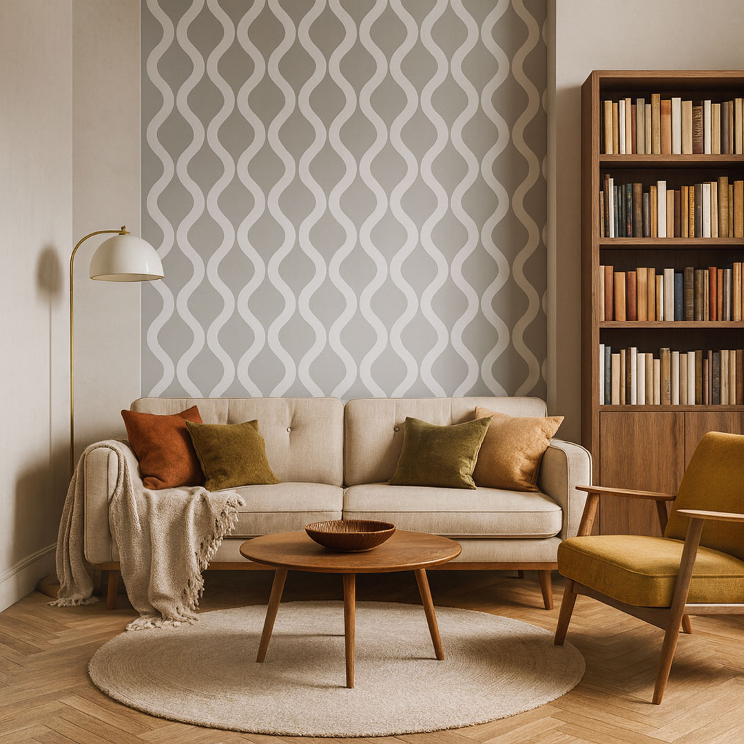 Šedo-bílá tapeta se svislými vlnami, vlnky - Dekoori obrázek 2