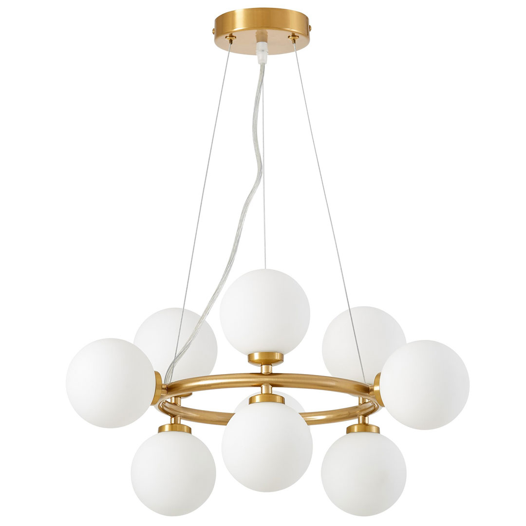 Vícebodová závěsná lampa MARSIADA v mosazné barvě, moderní bílá stínidla ve tvaru koule - Lumina Deco obrázek 1