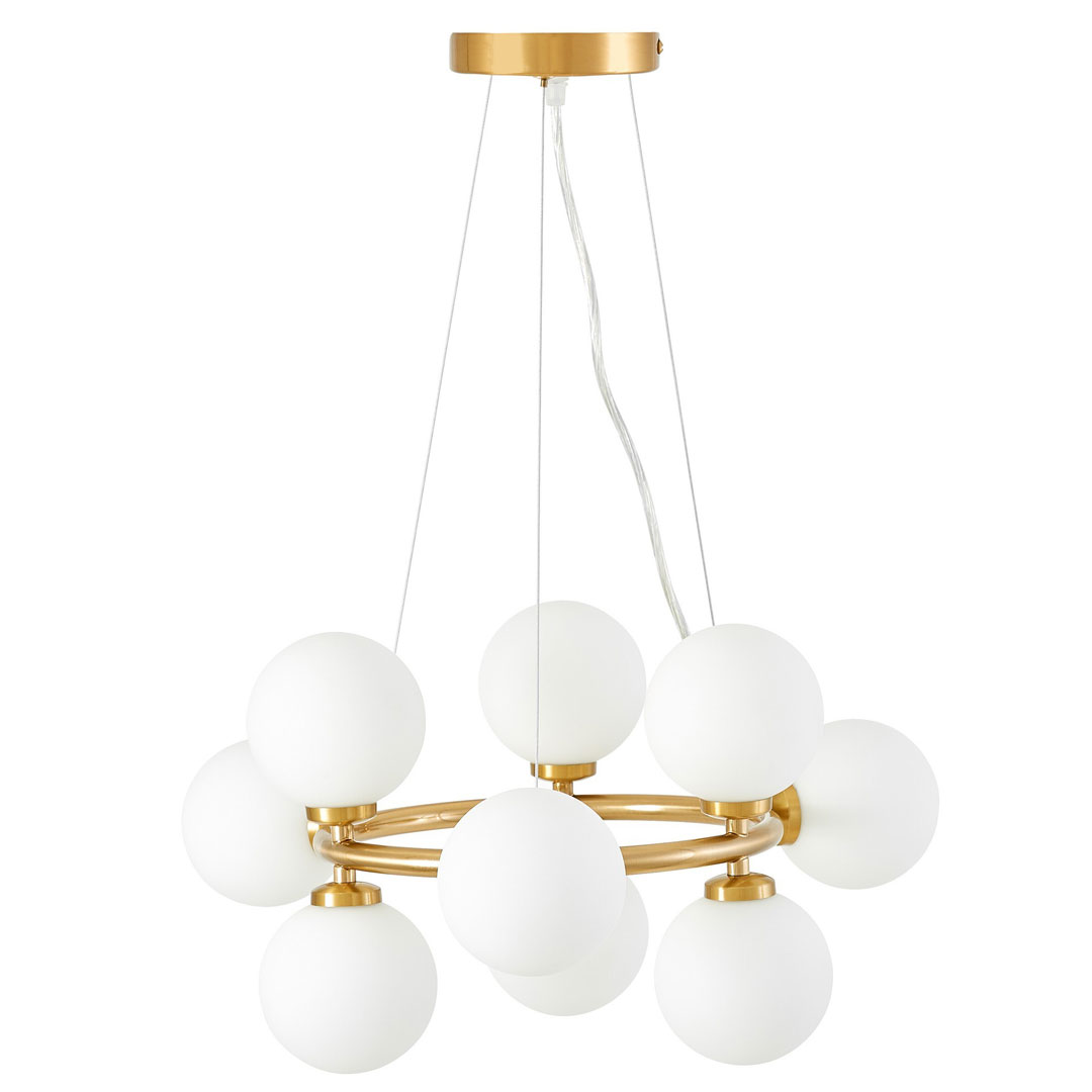 Vícebodová závěsná lampa MARSIADA v mosazné barvě, moderní bílá stínidla ve tvaru koule - Lumina Deco obrázek 2