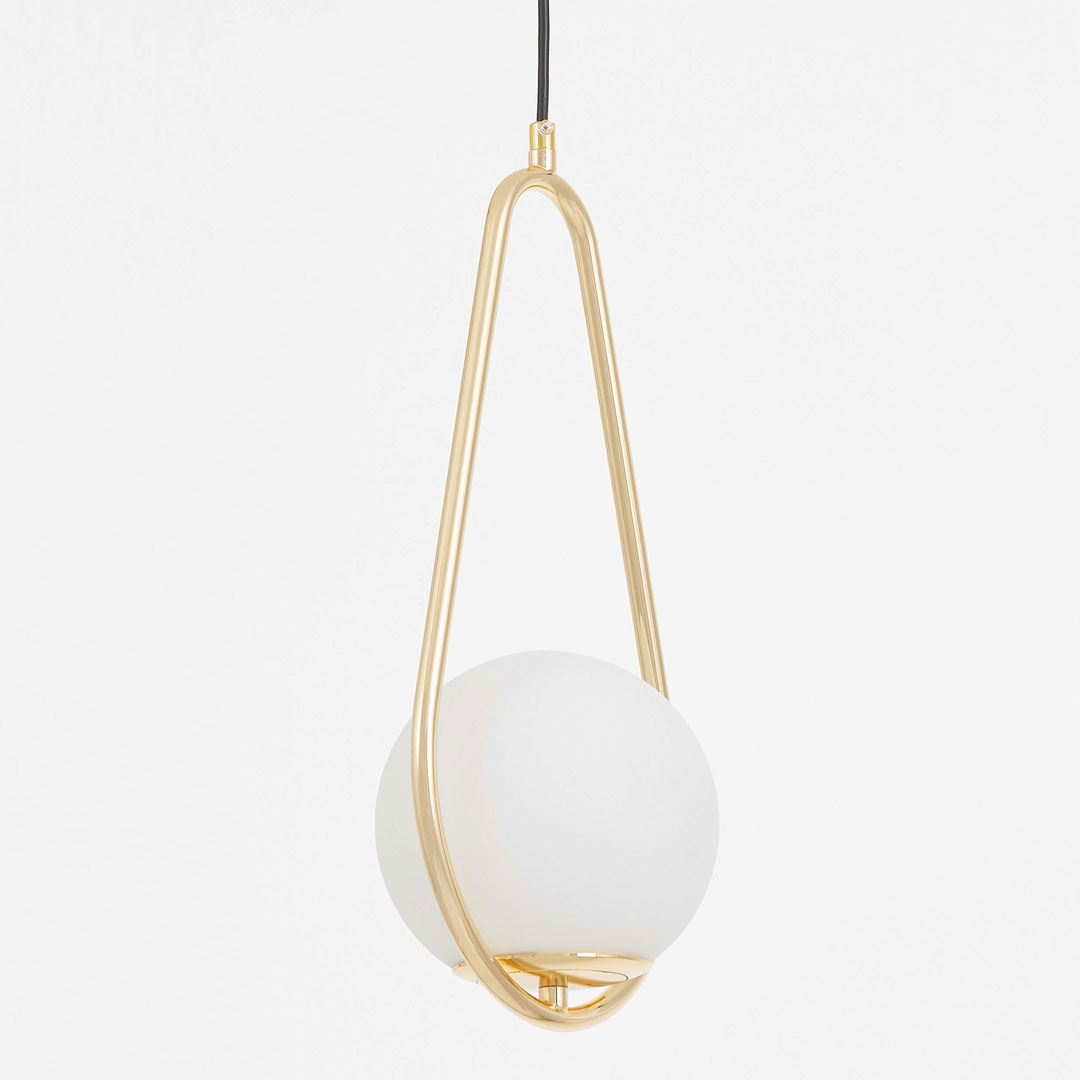 Zlatá moderní závěsná lampa s kulatým stínidlem, kovový rám, francouzské zlato - VERO 1C - Lampit obrázek 4