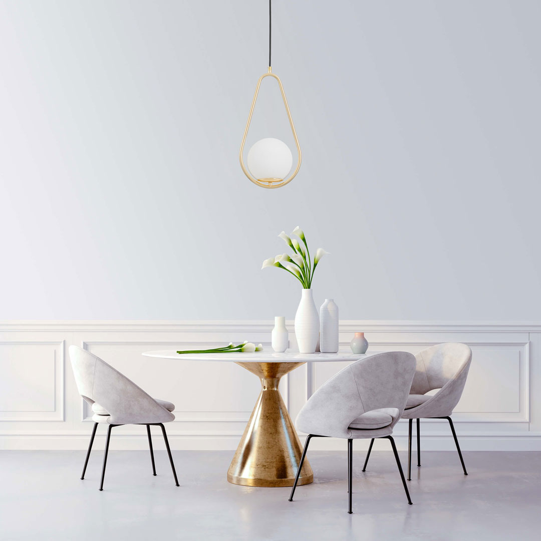 Zlatá moderní závěsná lampa s kulatým stínidlem, kovový rám, francouzské zlato - VERO 1C - Lampit obrázek 2