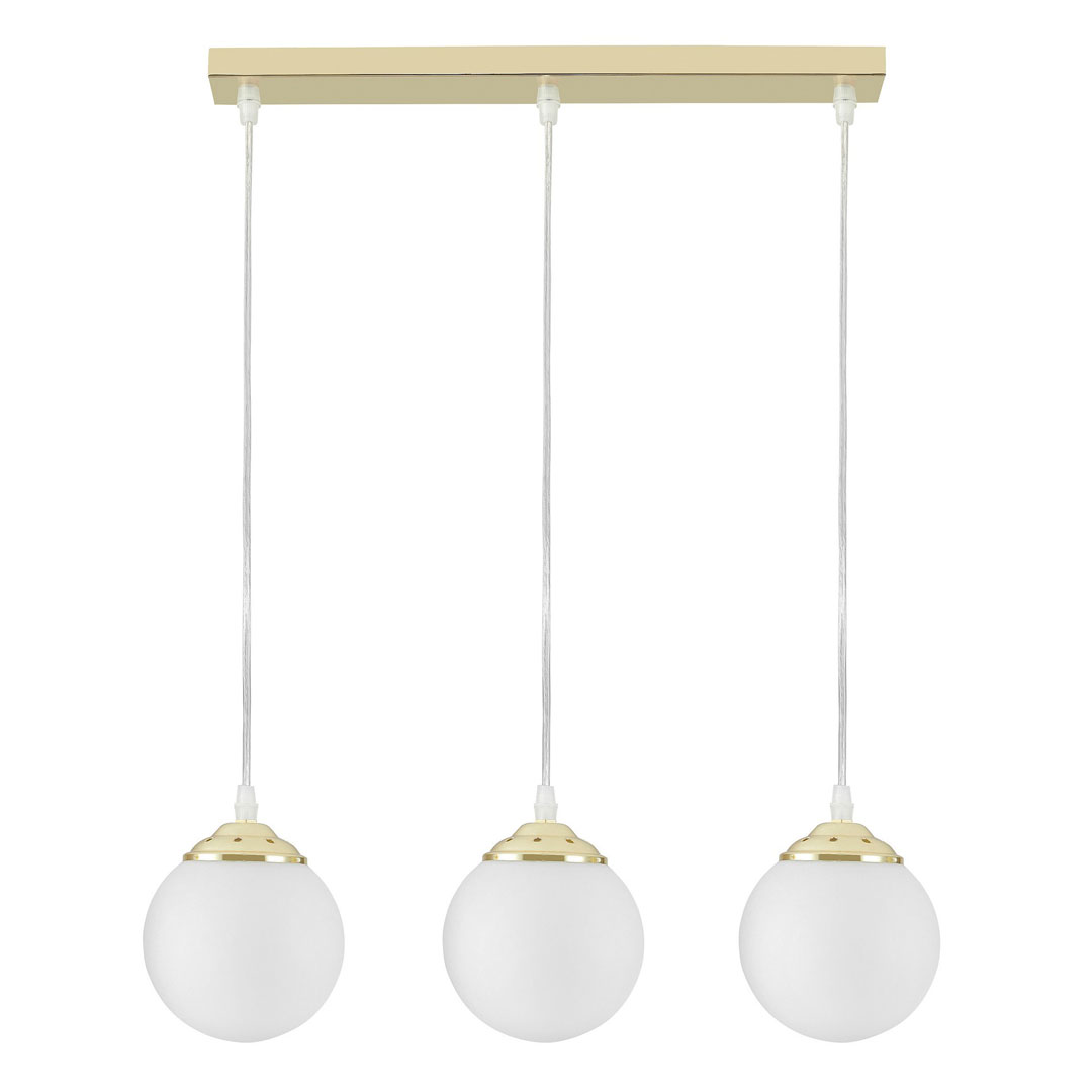 Trojitá závěsná lampa nad jídelní stůl nebo kuchyňský ostrůvek, bílé koule, klasická zlatá - FINO - Lampit obrázek 1