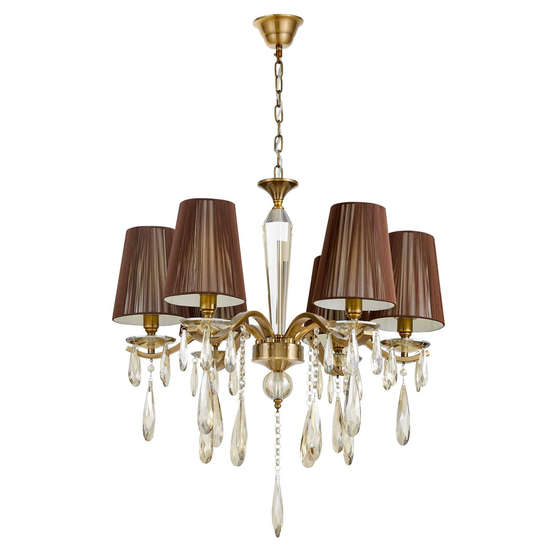 Křišťálový lustr, mosazná barva, bronzová stínidla, stylový, šestiramenný, na řetízku - ALESSIA W6 - Lumina Deco obrázek 3